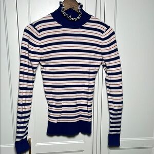 Scotch & Soda Navy and White Striped Turtleneck Sweater